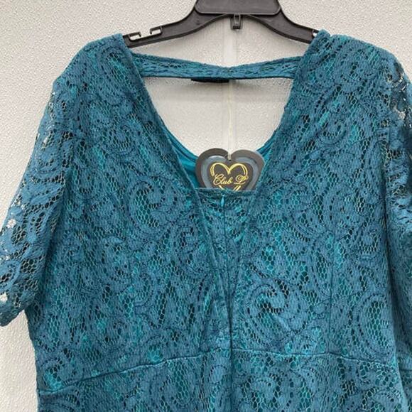 NWT Lace Maxi Dress Plus Size 28 Teal Green Short Sleeve Club L 374 - Picture 6 of 11